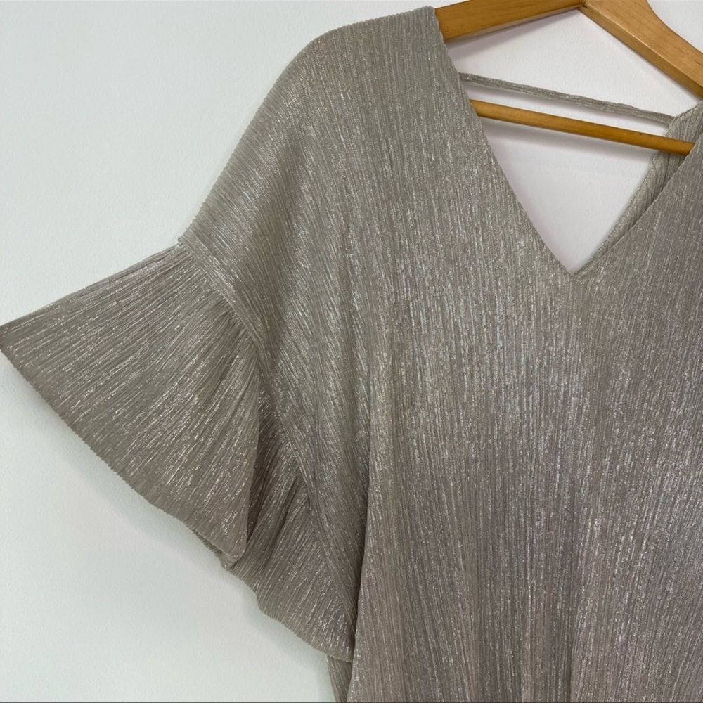 Vanessa+Virginia Blouse Puff Sleeve V Neck Champagne Metallic Womens Size XSmall - Picture 10 of 15